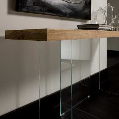Wooden console with tempered crystal base Flai